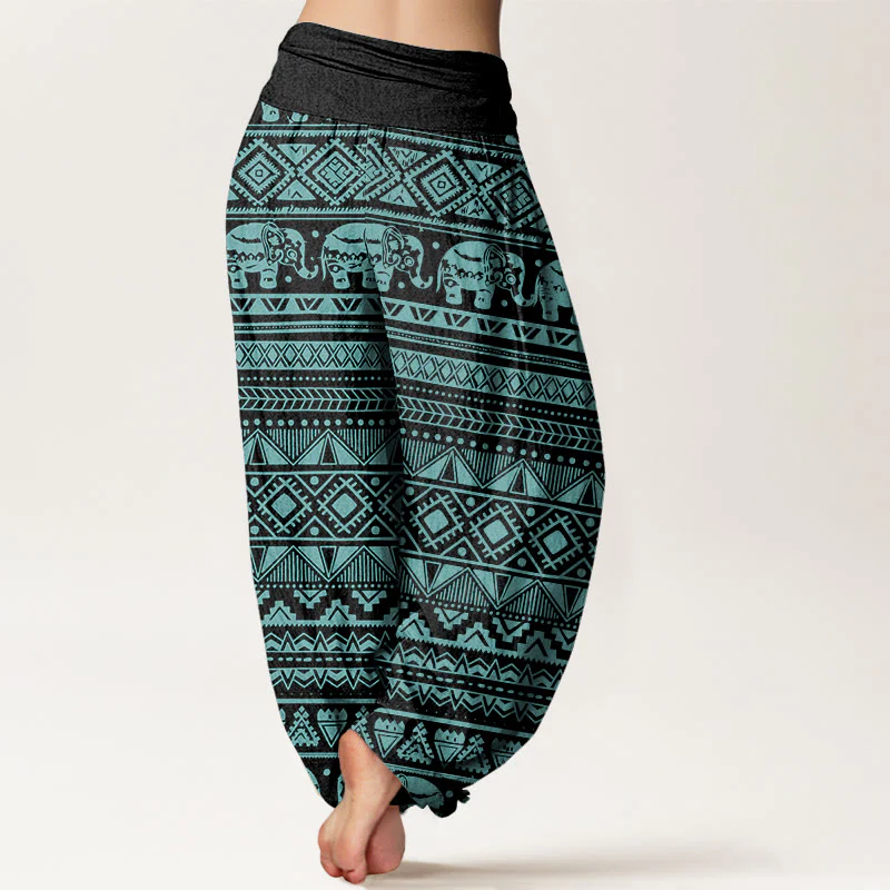 Pantaloni harem da donna con elastico in vita, in cotone, casual, con motivo geometrico a elefante, motivo Buddha Stones - Image 10