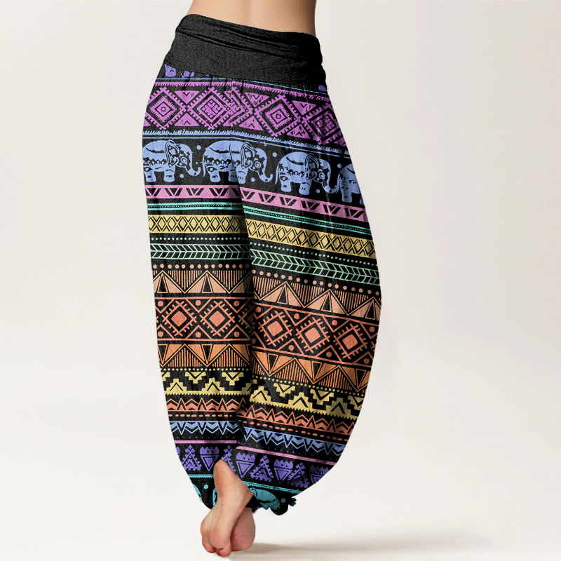 Pantaloni harem da donna con elastico in vita, in cotone, casual, con motivo geometrico a elefante, motivo Buddha Stones - Image 3