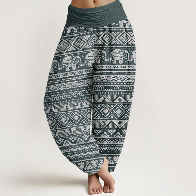 Pantaloni harem da donna con elastico in vita, in cotone, casual, con motivo geometrico a elefante, motivo Buddha Stones - Image 5