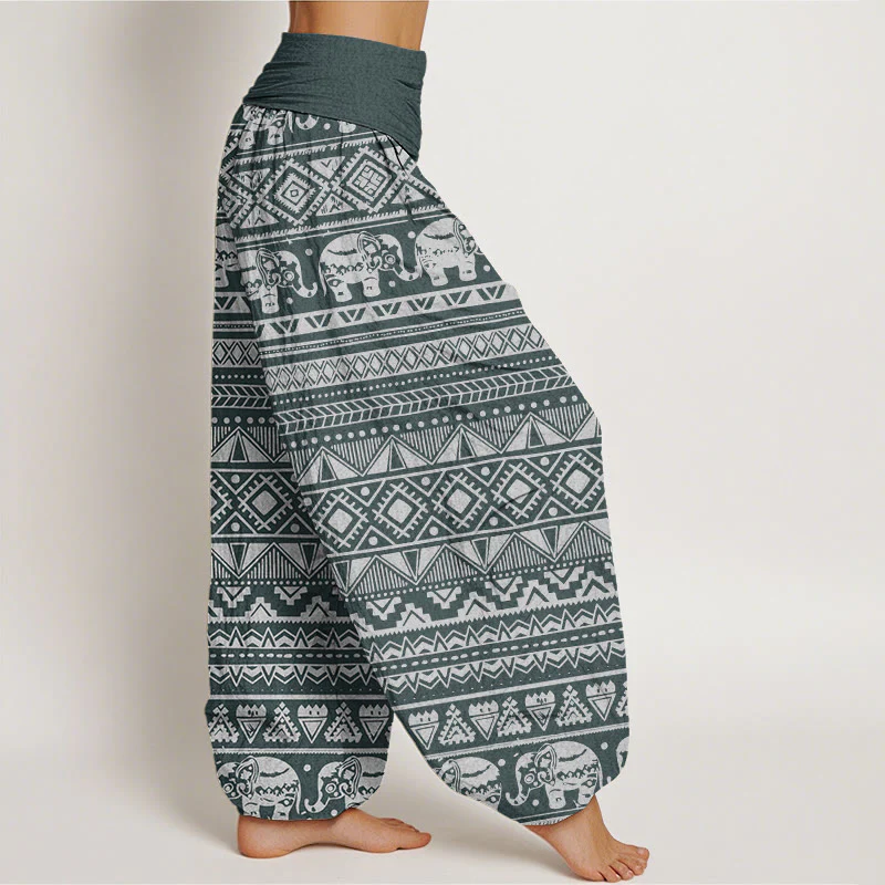 Pantaloni harem da donna con elastico in vita, in cotone, casual, con motivo geometrico a elefante, motivo Buddha Stones - Image 6
