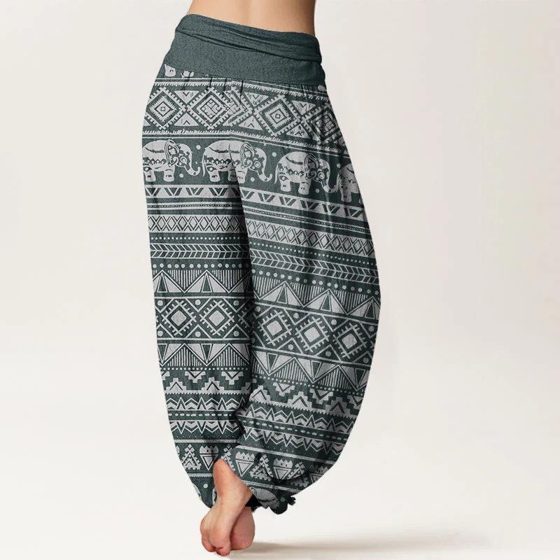 Pantaloni harem da donna con elastico in vita, in cotone, casual, con motivo geometrico a elefante, motivo Buddha Stones - Image 7