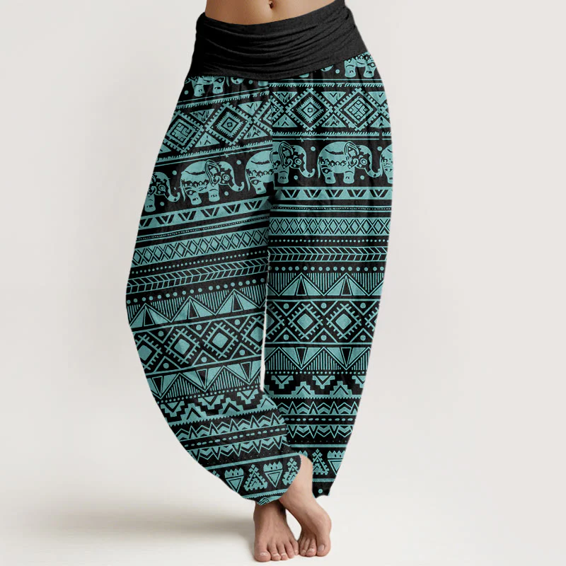 Pantaloni harem da donna con elastico in vita, in cotone, casual, con motivo geometrico a elefante, motivo Buddha Stones - Image 8
