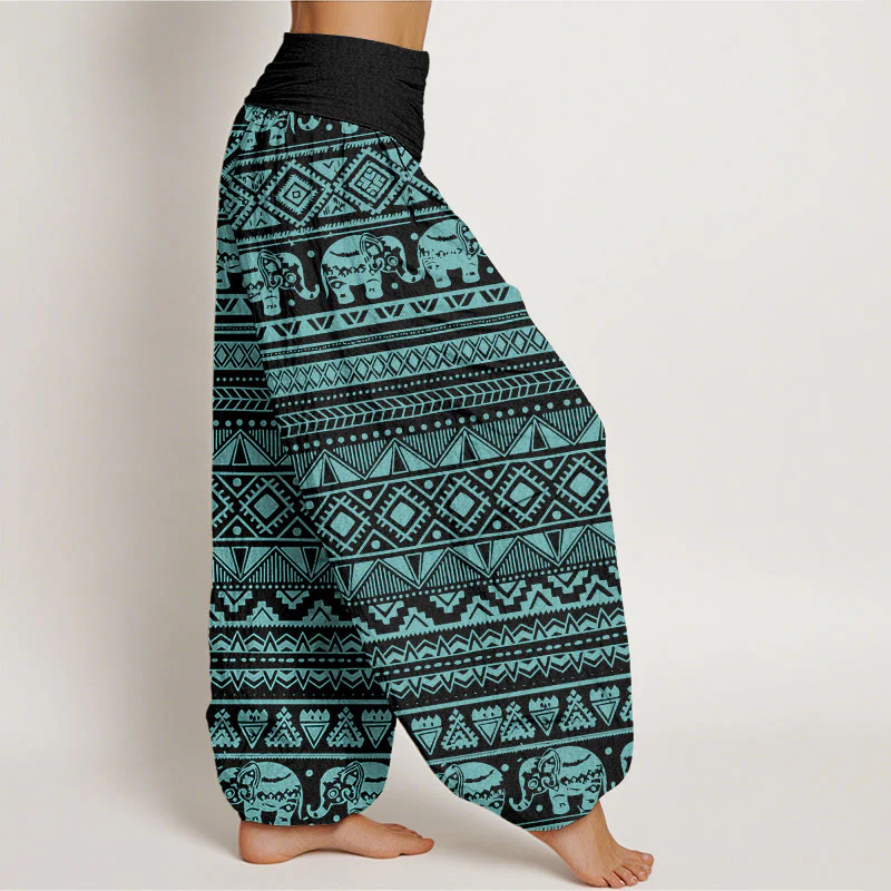 Pantaloni harem da donna con elastico in vita, in cotone, casual, con motivo geometrico a elefante, motivo Buddha Stones - Image 9
