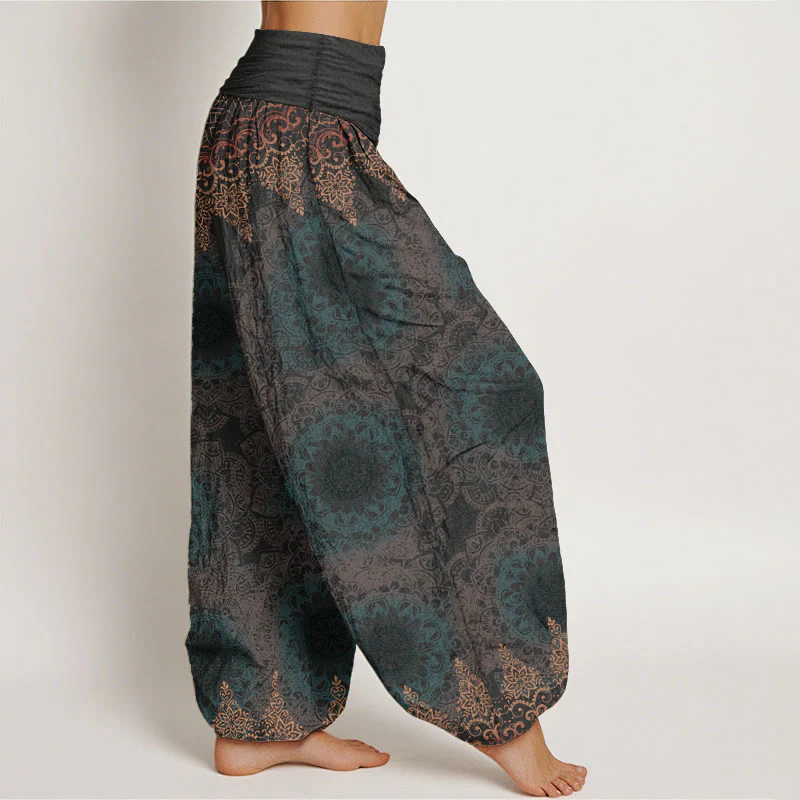 Pantaloni harem da donna con elastico in vita, in cotone, con motivi mandala triangolari e Buddha Stones - Image 15