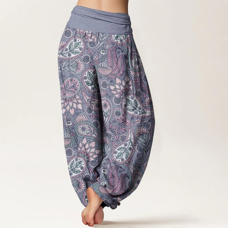 Pantaloni harem da donna con elastico in vita, in cotone, con motivo a fiori di anacardi e girasoli, modello Buddha Stones - Image 10