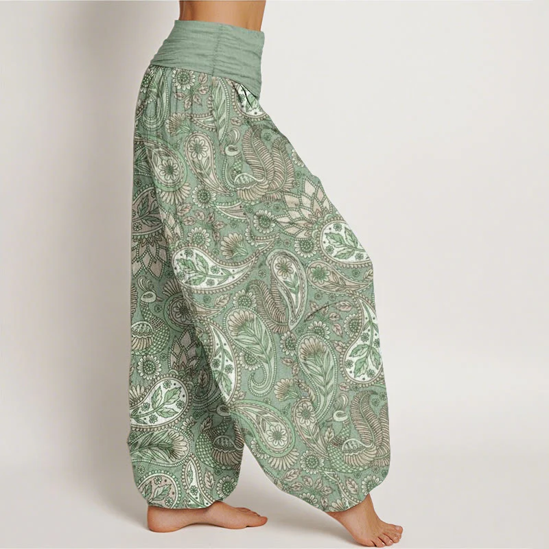 Pantaloni harem da donna con elastico in vita, in cotone, con motivo a fiori di anacardi e girasoli, modello Buddha Stones - Image 6