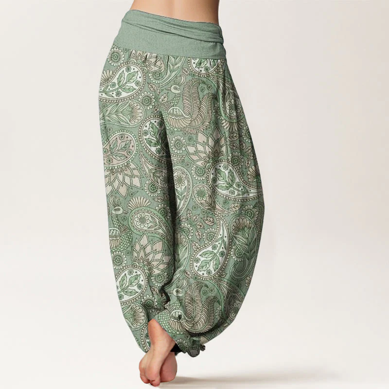 Pantaloni harem da donna con elastico in vita, in cotone, con motivo a fiori di anacardi e girasoli, modello Buddha Stones - Image 7