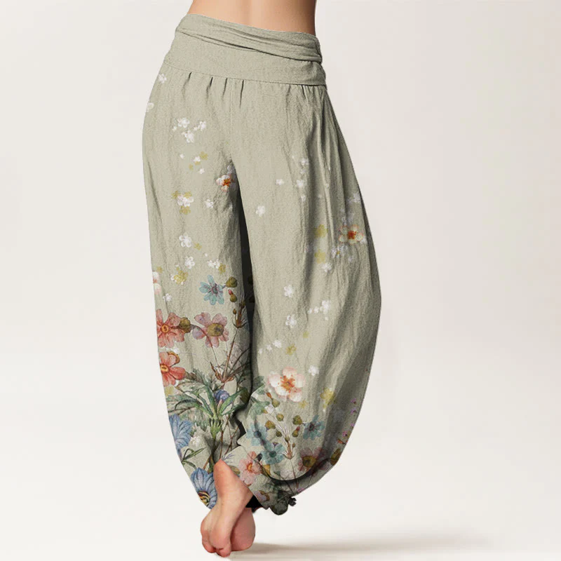 Pantaloni harem da donna con elastico in vita e motivo floreale in cotone con Buddha Stones - Image 6