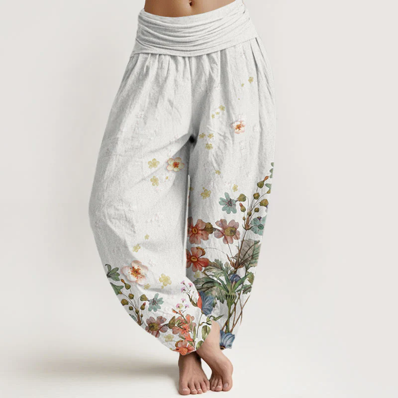 Pantaloni harem da donna con elastico in vita e motivo floreale in cotone con Buddha Stones - Image 8