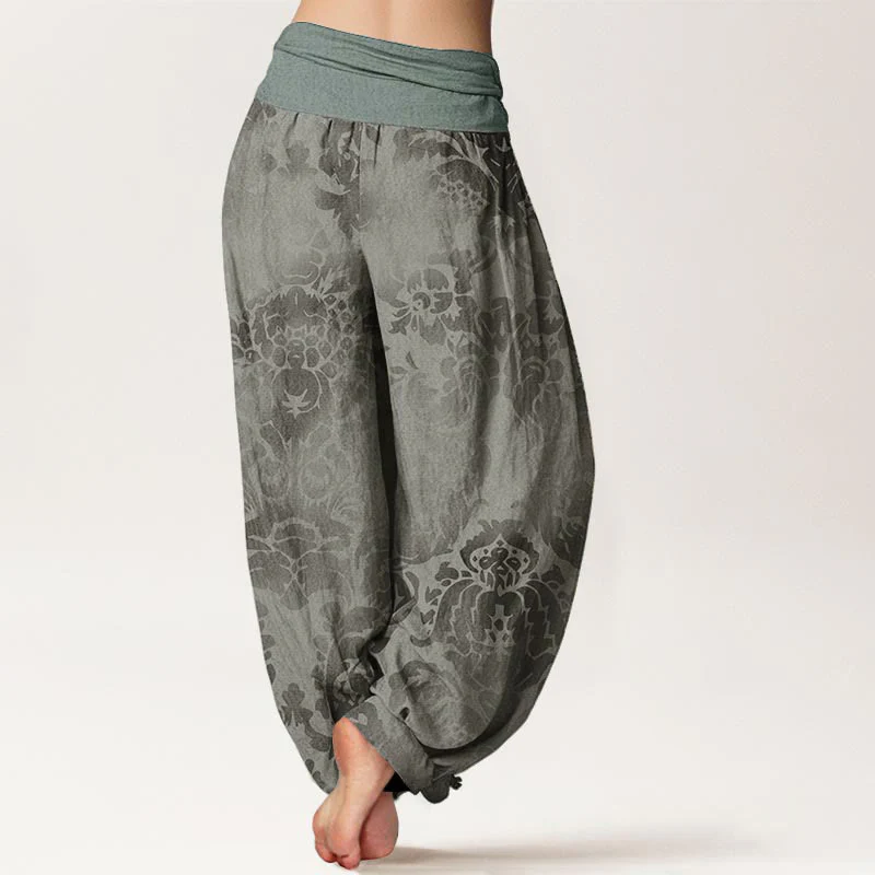 Pantaloni harem da donna con elastico in vita, in cotone, casual, con motivo a fiori e foglie, motivo Buddha Stones - Image 10