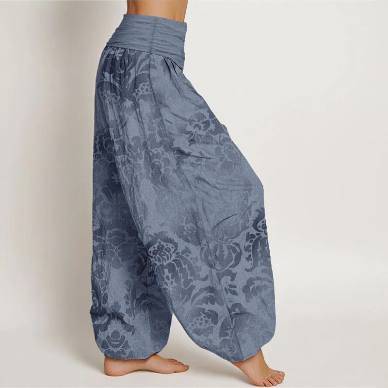 Pantaloni harem da donna con elastico in vita, in cotone, casual, con motivo a fiori e foglie, motivo Buddha Stones - Image 2
