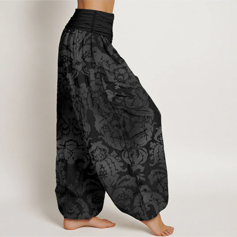 Pantaloni harem da donna con elastico in vita, in cotone, casual, con motivo a fiori e foglie, motivo Buddha Stones - Image 6