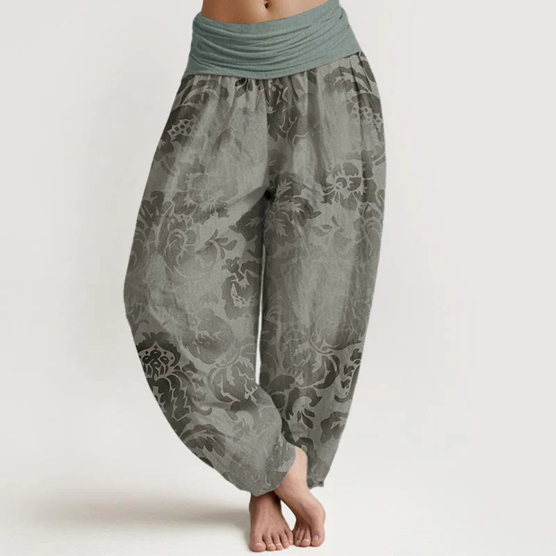 Pantaloni harem da donna con elastico in vita, in cotone, casual, con motivo a fiori e foglie, motivo Buddha Stones - Image 8