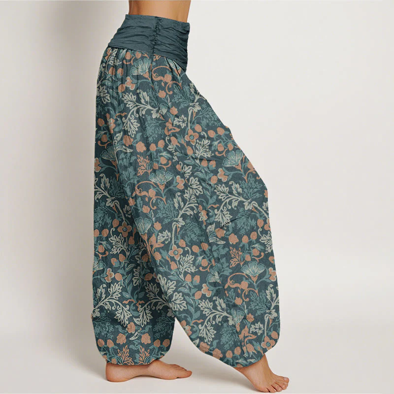 Pantaloni harem da donna con elastico in vita, in cotone, casual, motivo floreale e foglie di vite, motivo Buddha Stones - Image 2