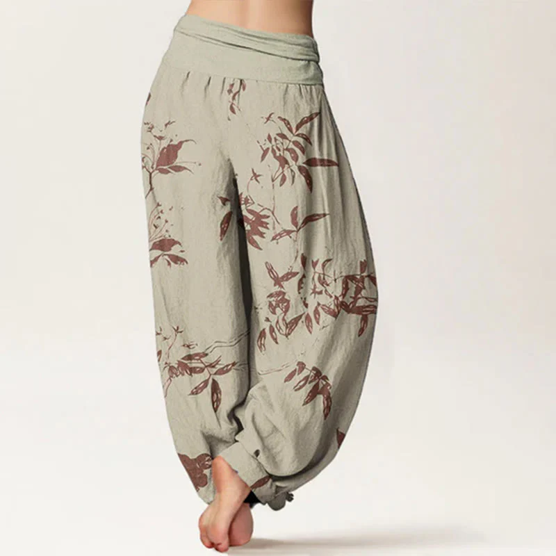 Pantaloni harem da donna con elastico in vita e motivo a rami di cotone con Buddha Stones - Image 2