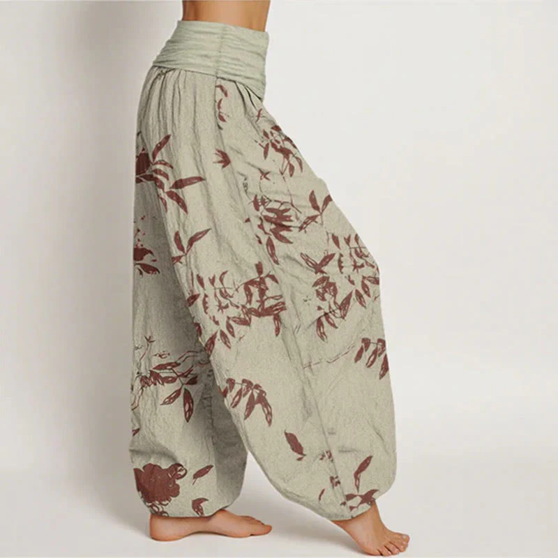 Pantaloni harem da donna con elastico in vita e motivo a rami di cotone con Buddha Stones - Image 3
