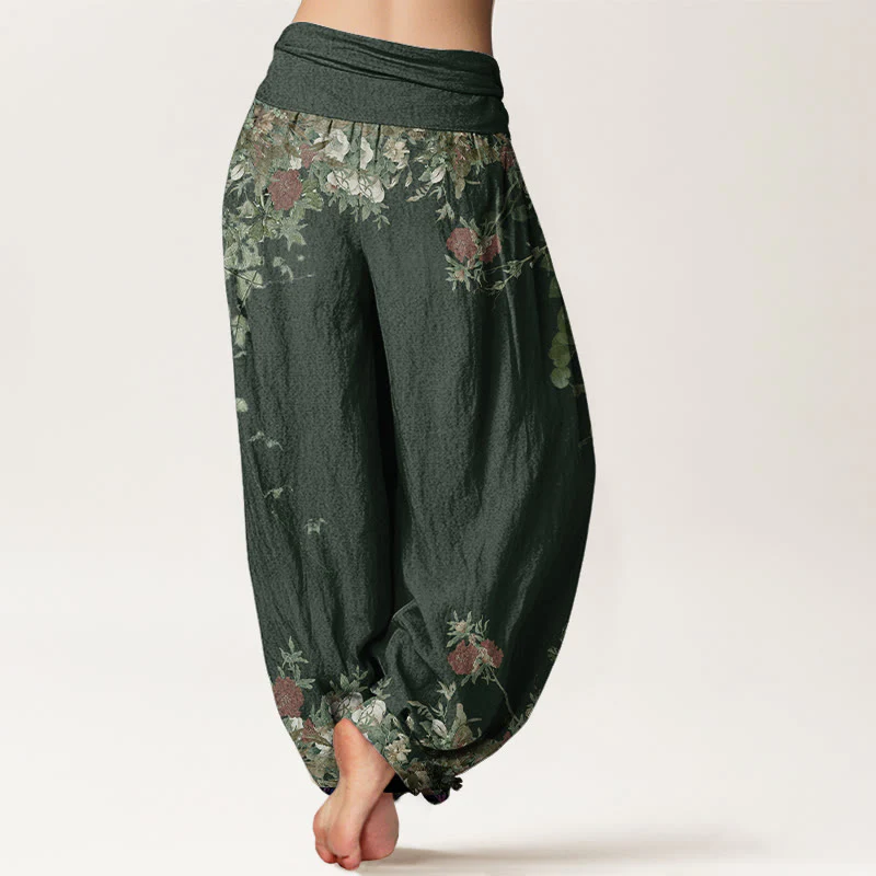 Pantaloni harem da donna con elastico in vita, in cotone, casual, con motivo a peonie rosse e pietre Buddha Stones - Image 7