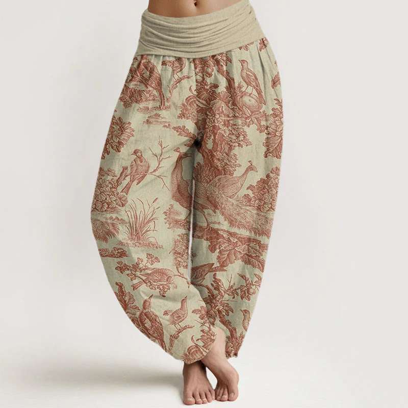 Pantaloni harem da donna con elastico in vita, motivo Buddha Stones Cotton Birds Trees Branches
