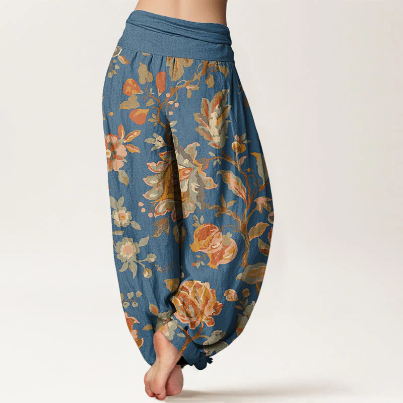 Pantaloni harem da donna con elastico in vita, in cotone, casual, con motivo di boccioli di fiori in fiore, motivo Buddha Stones - Image 9