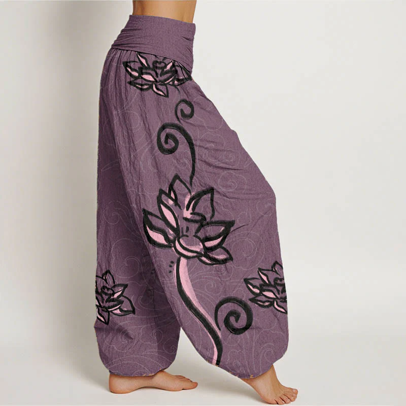 Pantaloni harem da donna con elastico in vita, in cotone, casual, motivo: Buddha Stones Lotus e nuvole di buon auspicio - Image 10