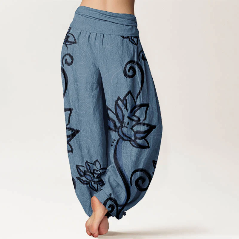 Pantaloni harem da donna con elastico in vita, in cotone, casual, motivo: Buddha Stones Lotus e nuvole di buon auspicio - Image 6