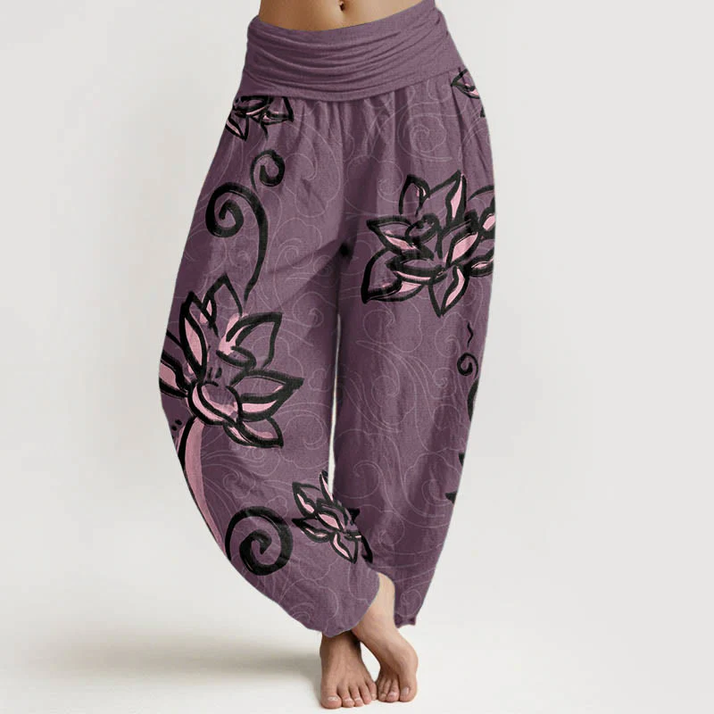 Pantaloni harem da donna con elastico in vita, in cotone, casual, motivo: Buddha Stones Lotus e nuvole di buon auspicio - Image 8