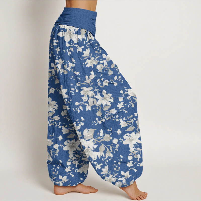 Pantaloni harem da donna con elastico in vita e motivo a foglie di cotone con Buddha Stones - Image 10