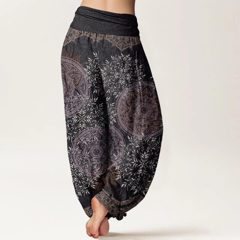 Pantaloni harem da donna con elastico in vita, motivo mandala in cotone con Buddha Stones - Image 10