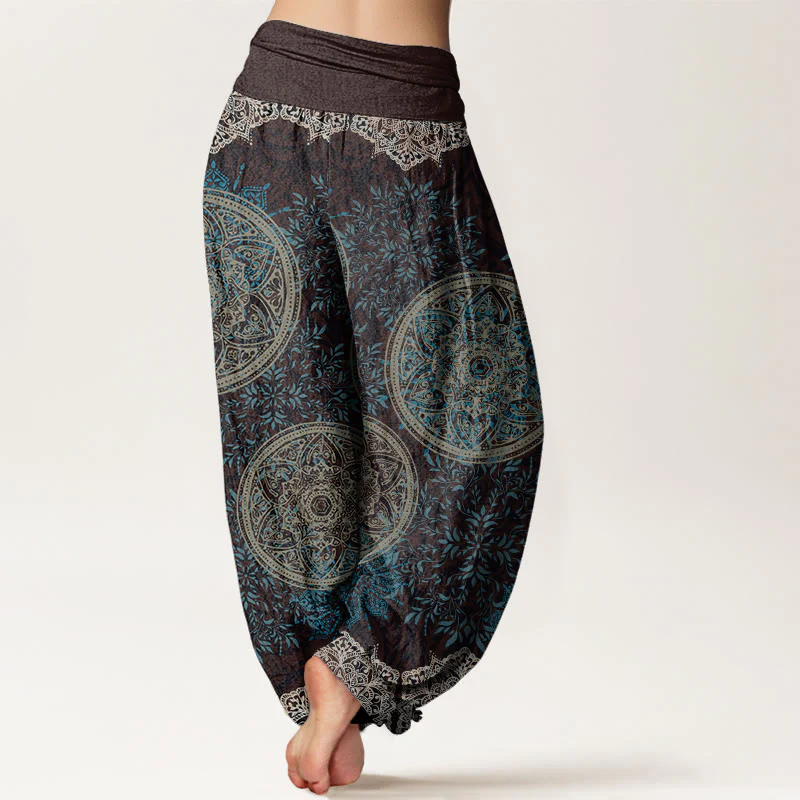 Pantaloni harem da donna con elastico in vita, motivo mandala in cotone con Buddha Stones - Image 3