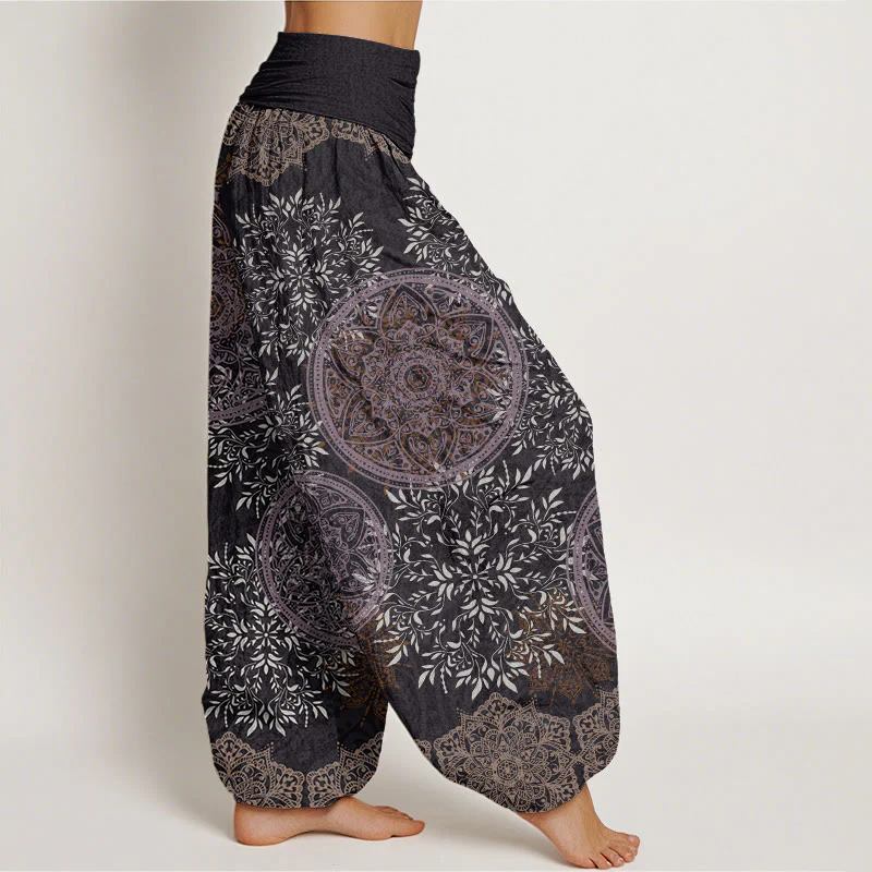 Pantaloni harem da donna con elastico in vita, motivo mandala in cotone con Buddha Stones - Image 9