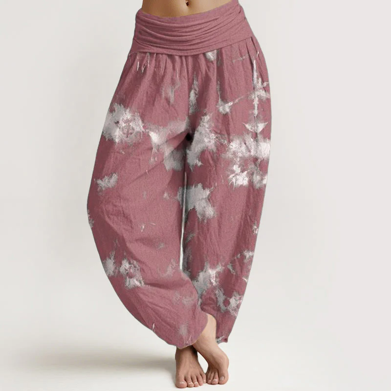 Pantaloni harem da donna con elastico in vita, motivo tie-dye, in cotone con linee bianche e pois, motivo Buddha Stones - Image 8