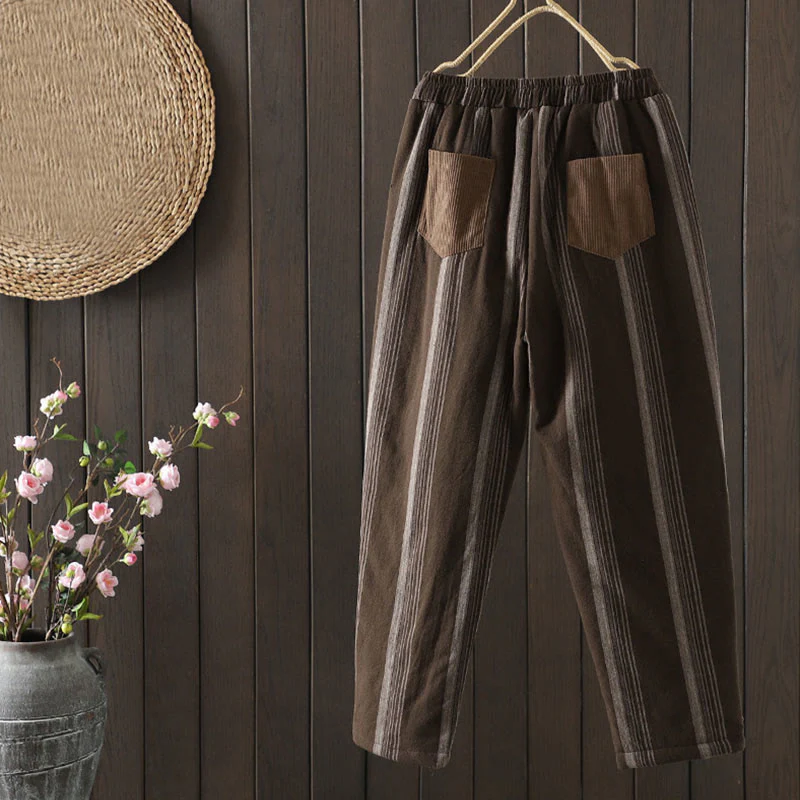 Pantaloni harem da donna in cotone a righe termiche Buddha Stones Commute con tasche - Image 2
