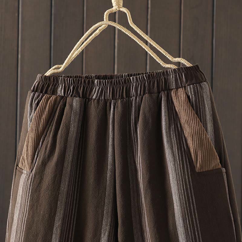 Pantaloni harem da donna in cotone a righe termiche Buddha Stones Commute con tasche - Image 3