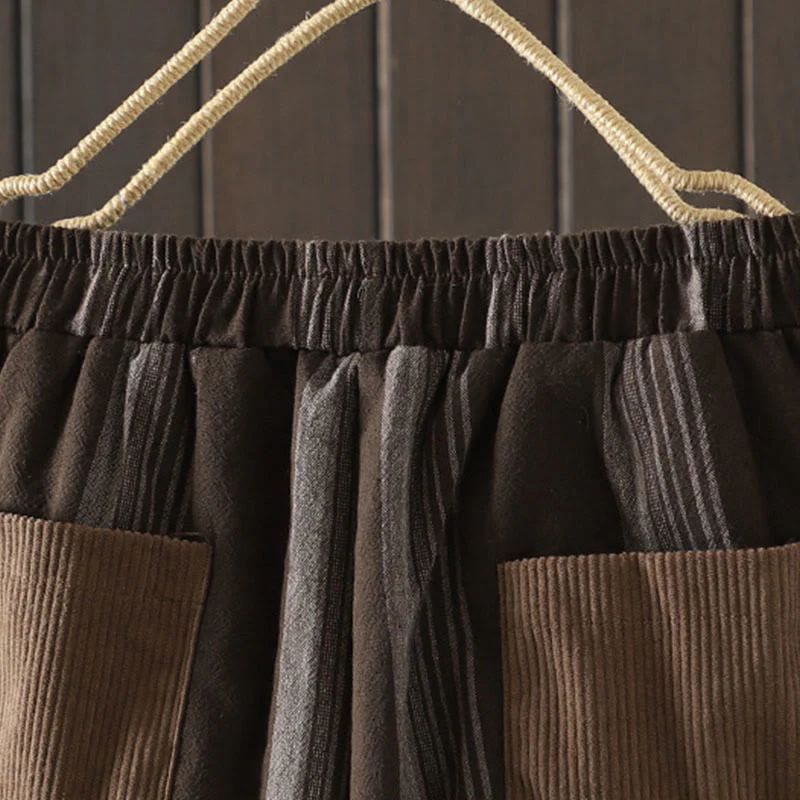 Pantaloni harem da donna in cotone a righe termiche Buddha Stones Commute con tasche - Image 4