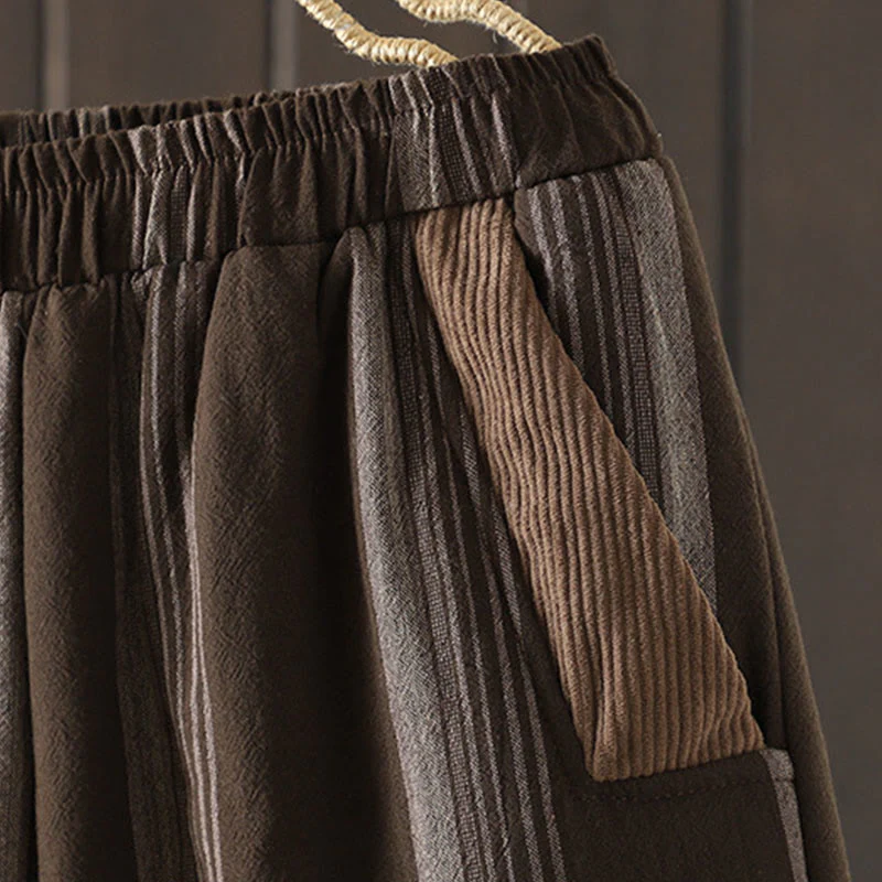Pantaloni harem da donna in cotone a righe termiche Buddha Stones Commute con tasche - Image 5