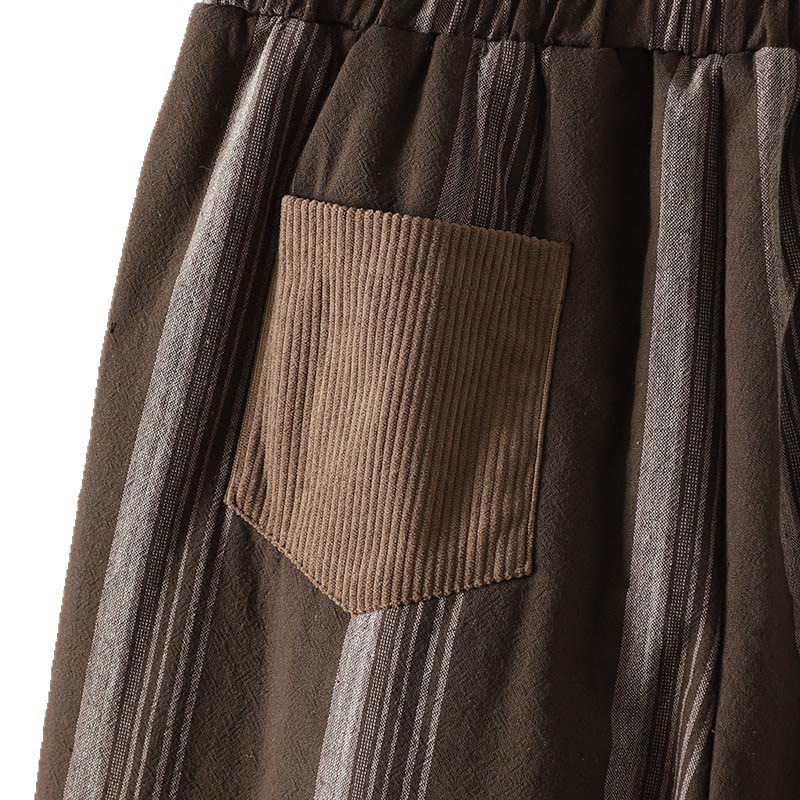 Pantaloni harem da donna in cotone a righe termiche Buddha Stones Commute con tasche - Image 9