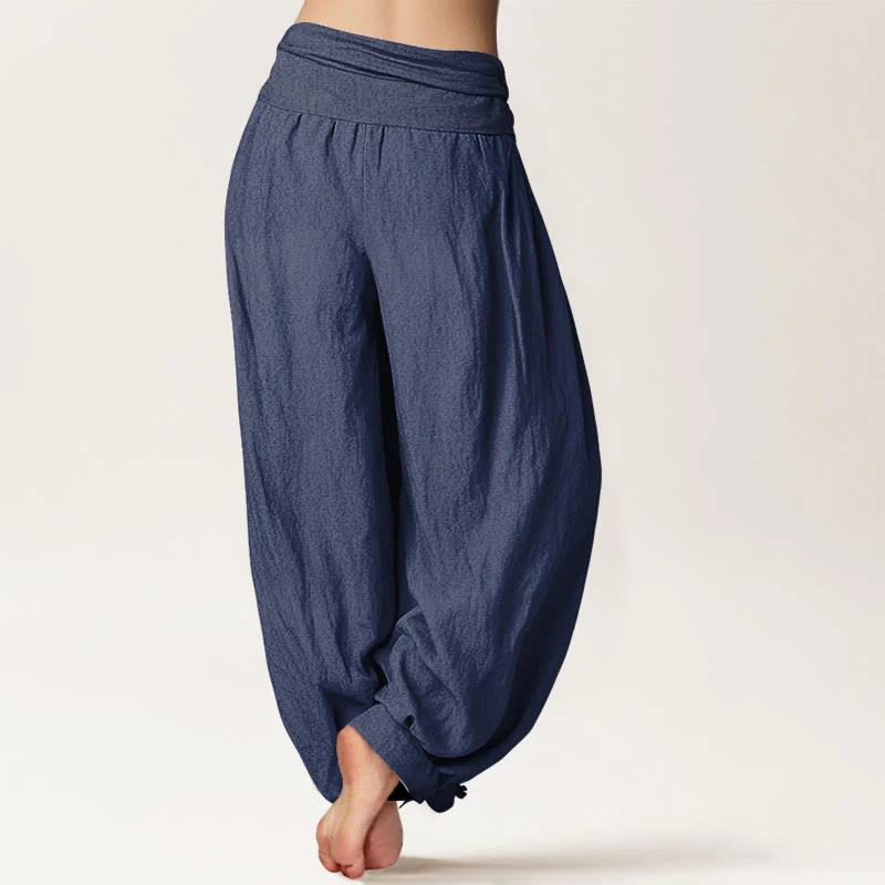 Pantaloni harem in cotone con elastico in vita da donna , Buddha Stones, simboli Om Dhi, motivo a mano di Buddha e loto - Image 8
