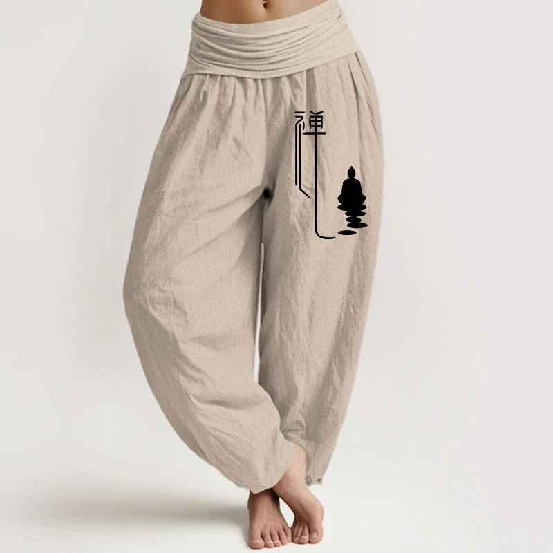 Pantaloni harem in cotone con elastico in vita e motivo buddista zen Buddha Stones - Image 12