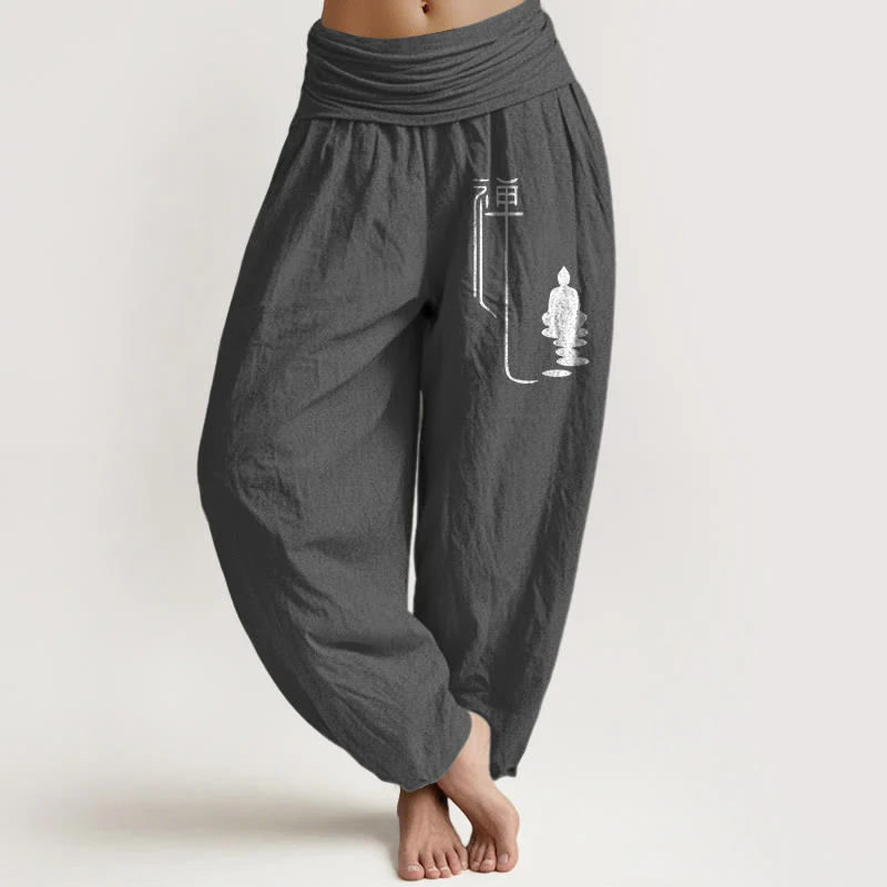 Pantaloni harem in cotone con elastico in vita e motivo buddista zen Buddha Stones - Image 9
