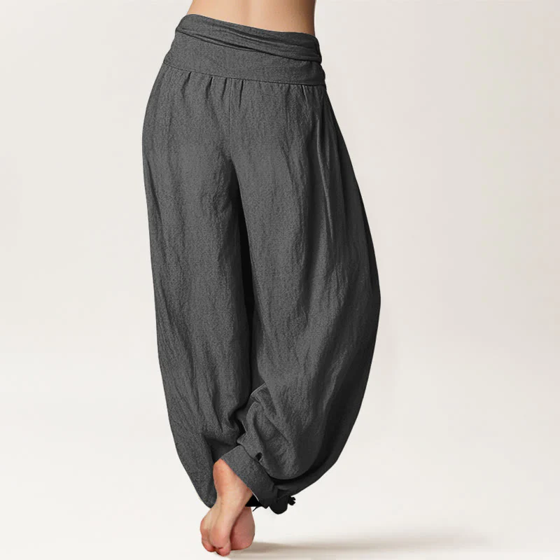 Pantaloni harem in cotone con elastico in vita e motivo con Buddha Stones, loto in fiore e simbolo Om - Image 10