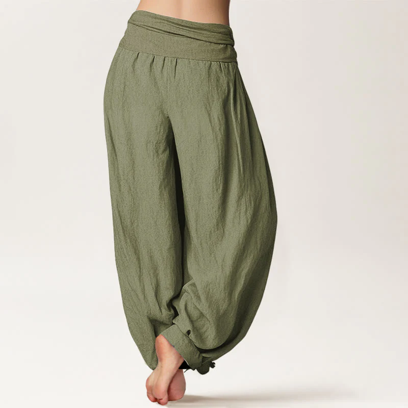 Pantaloni harem in cotone con elastico in vita e motivo con Buddha Stones, loto in fiore e simbolo Om - Image 16