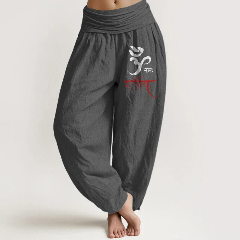 Pantaloni harem in cotone con elastico in vita e motivo incantesimi Om con Buddha Stones da donna - Image 12