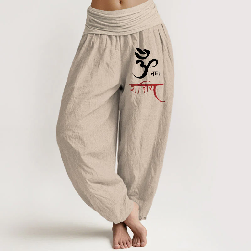 Pantaloni harem in cotone con elastico in vita e motivo incantesimi Om con Buddha Stones da donna - Image 15