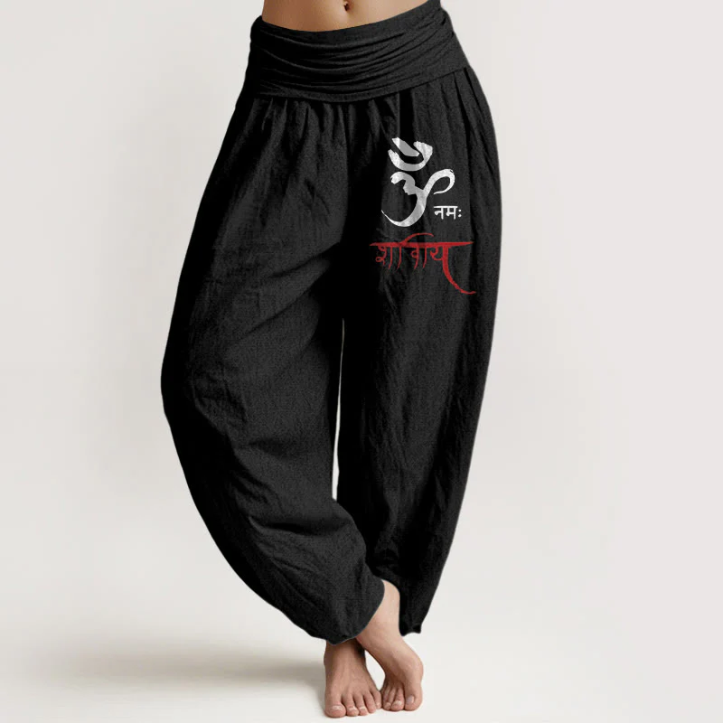 Pantaloni harem in cotone con elastico in vita e motivo incantesimi Om con Buddha Stones da donna - Image 6