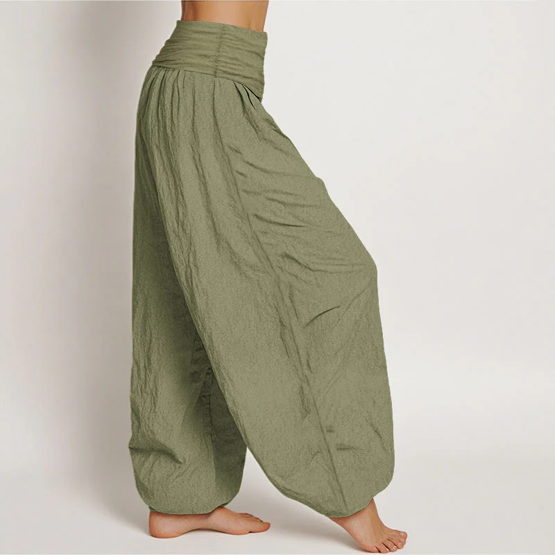 Pantaloni harem in cotone con elastico in vita e stampa di drago dorato con Buddha Stones da donna - Image 16