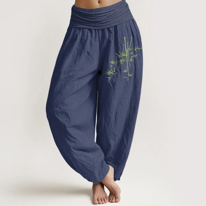 Pantaloni harem in cotone con elastico in vita, motivo Buddha Stones - Image 6