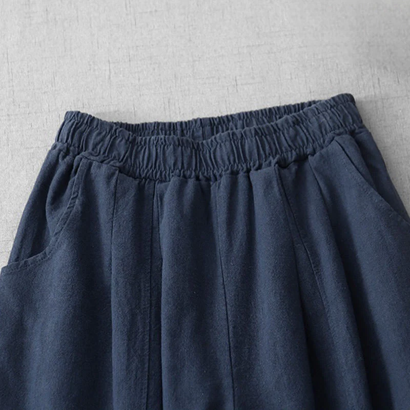 Pantaloni harem in lino e cotone casual tinta unita Buddha Stones da donna, lunghezza 7-8, con tasche - Image 25