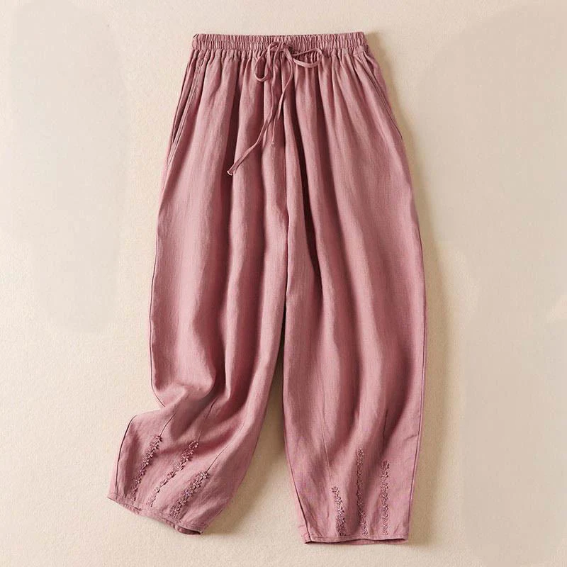 Pantaloni harem con ricamo di piccoli fiori estivi Buddha Stones e tasche - Image 11