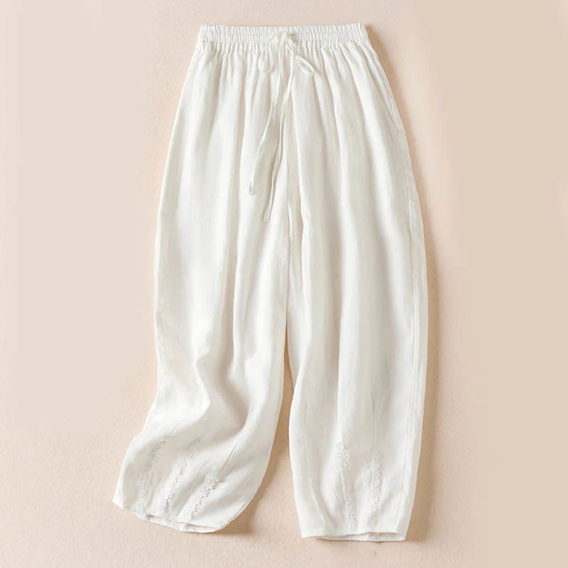 Pantaloni harem con ricamo di piccoli fiori estivi Buddha Stones e tasche - Image 18
