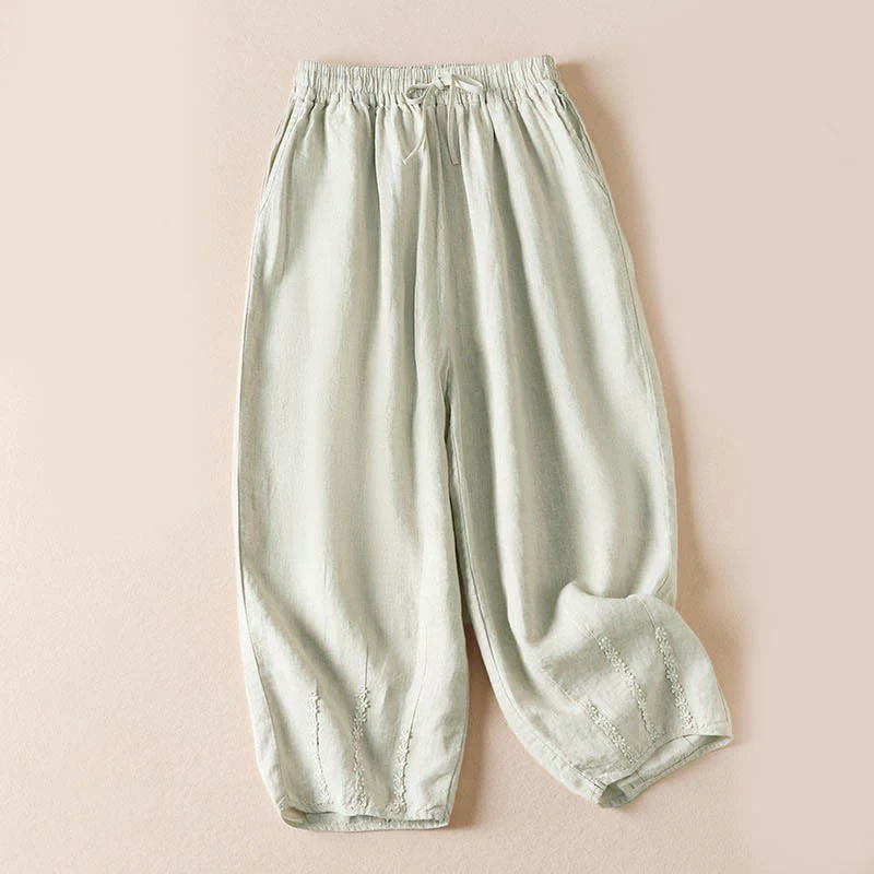 Pantaloni harem con ricamo di piccoli fiori estivi Buddha Stones e tasche - Image 24